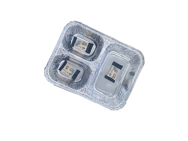 3 compartment silver disposable aluminum foil plates